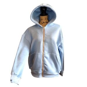 Womens Fleece Lined Hooded Comfy Warm Full Zip Hoodie Sweatshirt Blue Large